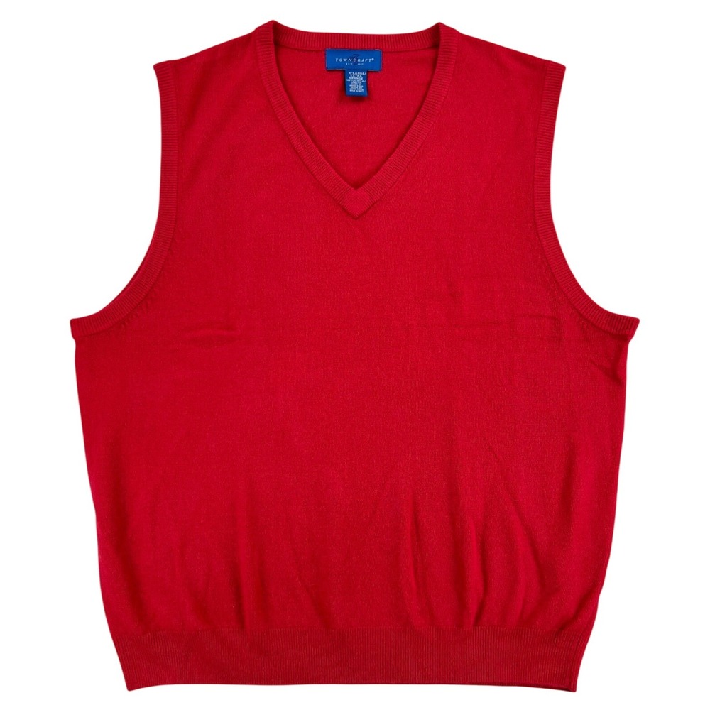 Towncraft Vintage Sweater Vest Men's XL Red Acrylic Pullover V-Neck Golf SOFT‎
